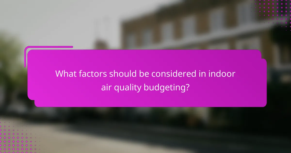 What factors should be considered in indoor air quality budgeting?